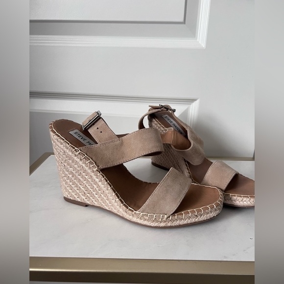 Steve Madden | Uri Buckle Espadrilles Wedge Heels in Tan Suede | Size 7.5 - Picture 2 of 7
